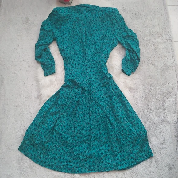 Vintage Lapel Waist Pleated Dress Micro Floral - Picture 3 of 11